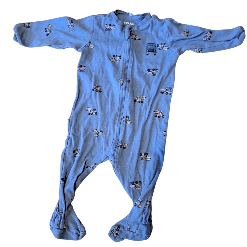 3/20$ Pekkle Blue Footed Sleeper | Construction Trucks Print | Size 9M
